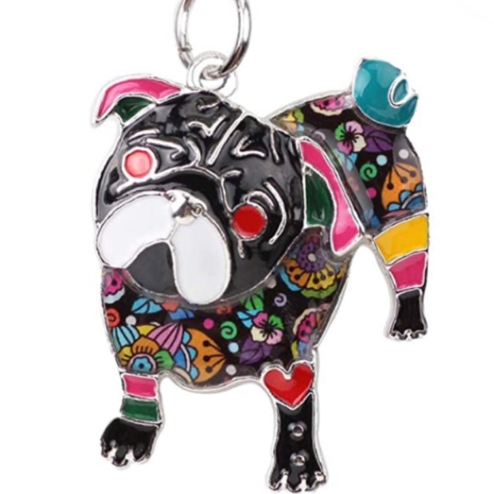 Enamel Pug Dog Puppy Pendant & 925 Sterling Silver Necklace